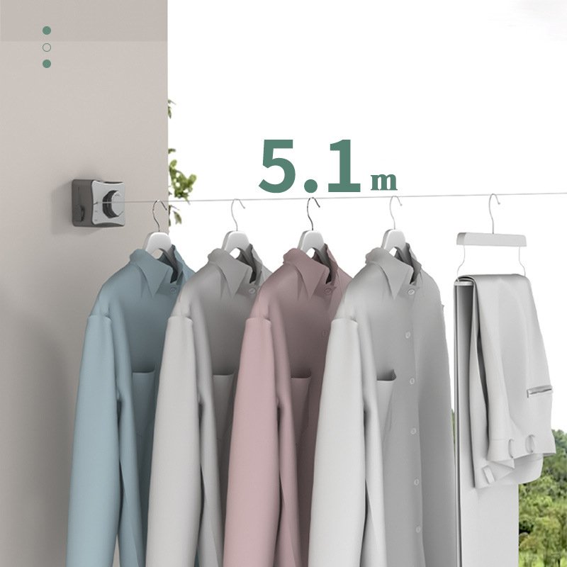 Retractable Clothesline Indoor Punch-free Balcony Wire Clothes Hanging Rope Bathroom Retractable Clothes Rack