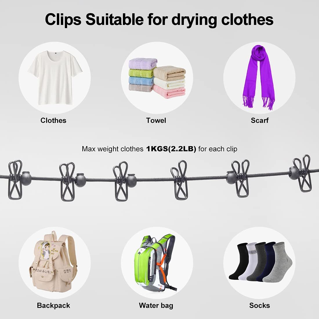 Adjustable Elastic Travel Camping Retractable Clothesline