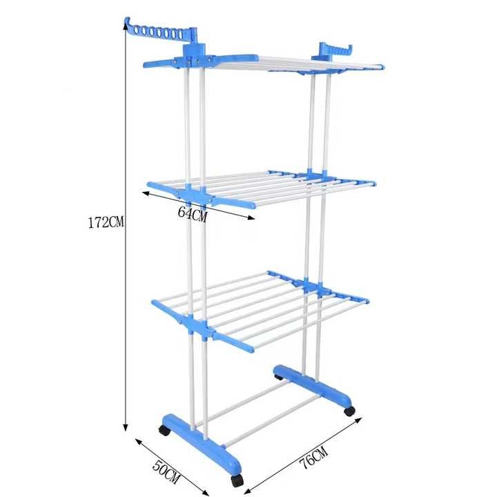 Factory Price Three Layers Drying Rack Iron Tube Outdoor Foldable Clothes Drying Rack With Wheels