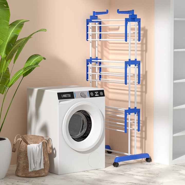 Factory Price Three Layers Drying Rack Iron Tube Outdoor Foldable Clothes Drying Rack With Wheels