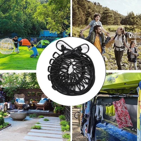 Windproof Travel Clothesline with 12 Clothespins Portable Clothesline for Camping/Backyard/RV