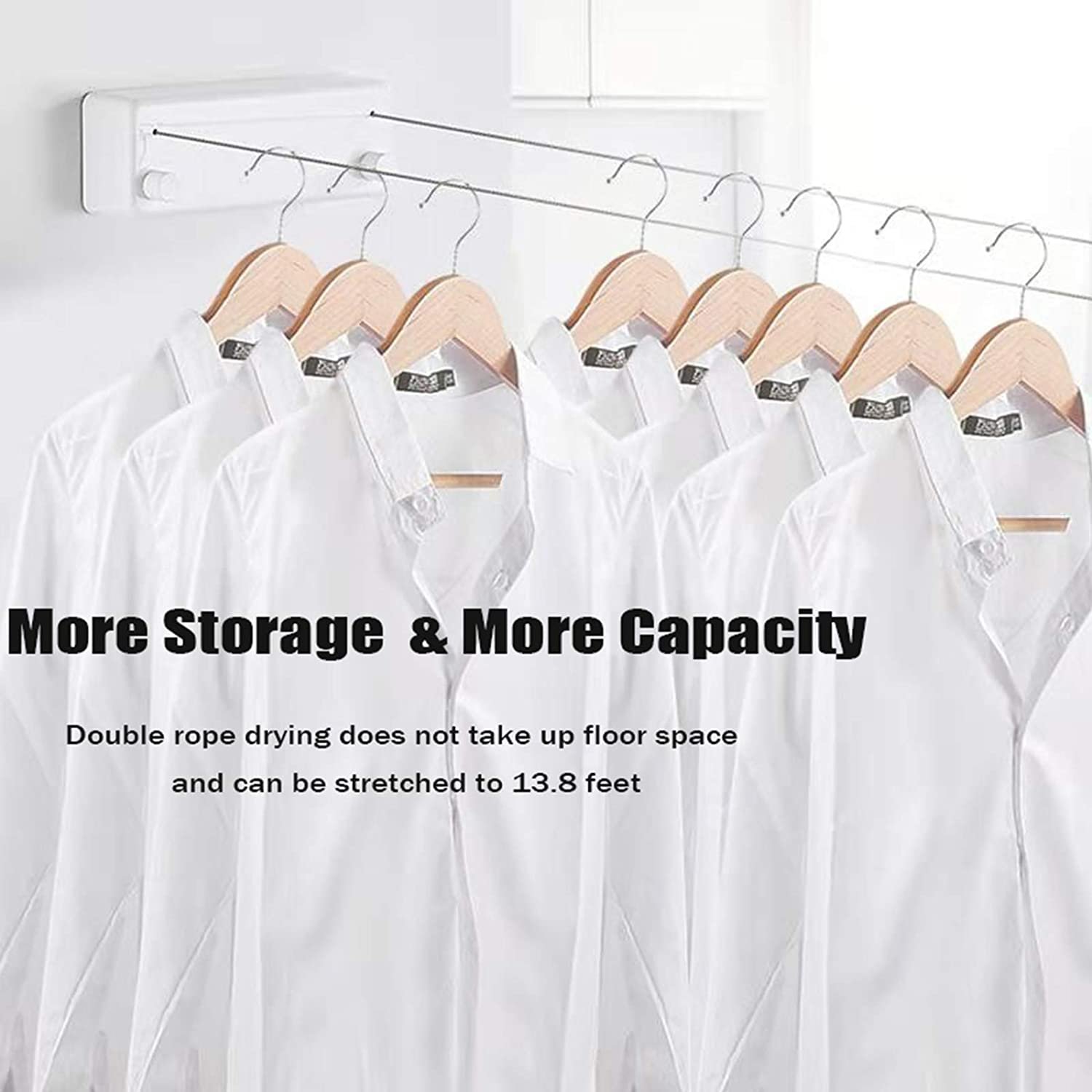 Retractable Clothesline Indoors Laundry Line with Adjustable Stainless Steel Double Rope Mounted Space-Saver Drying Line