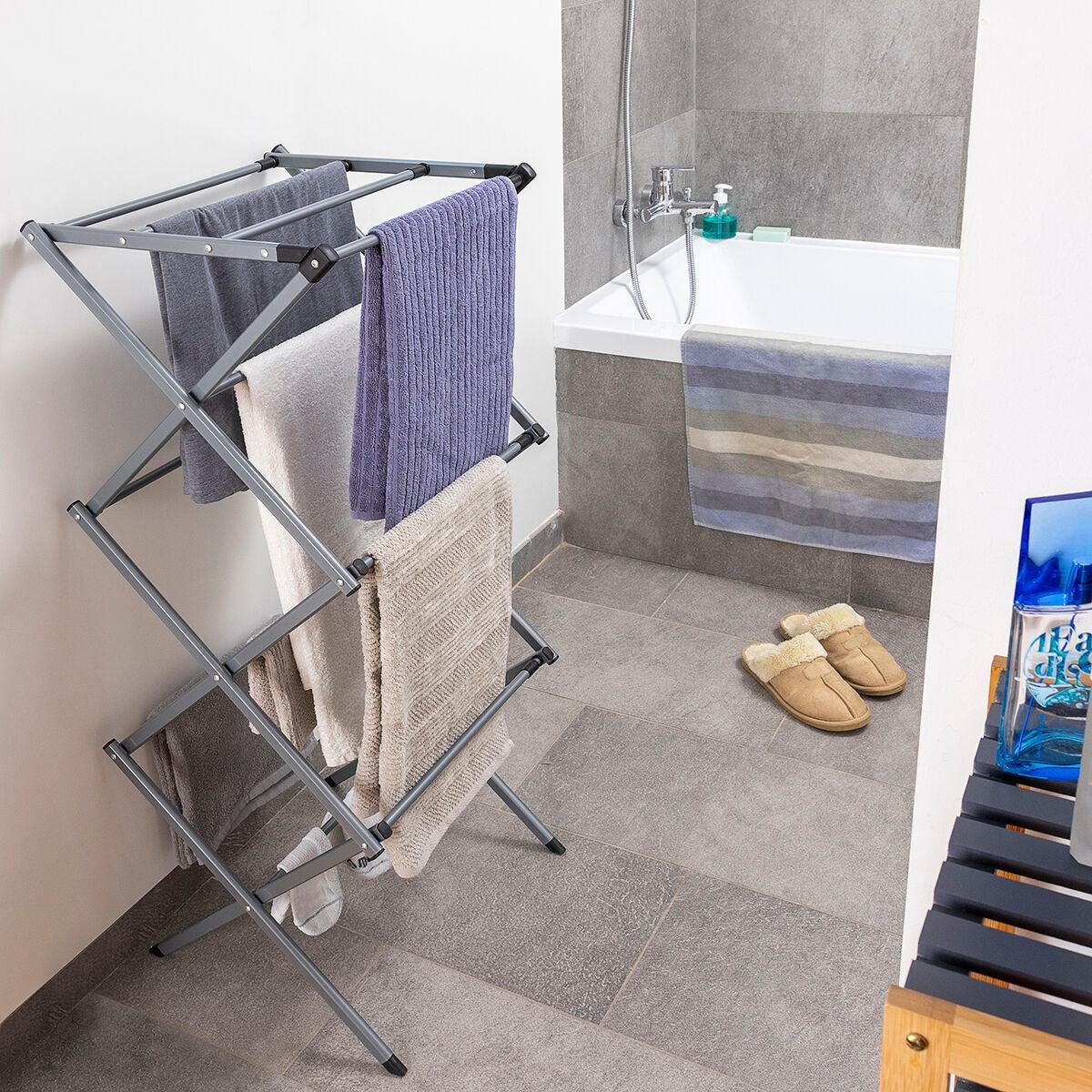 Cloxy InnovaGoods Foldable and Extendable Metal Clothesline with 3 Heights 11 bars