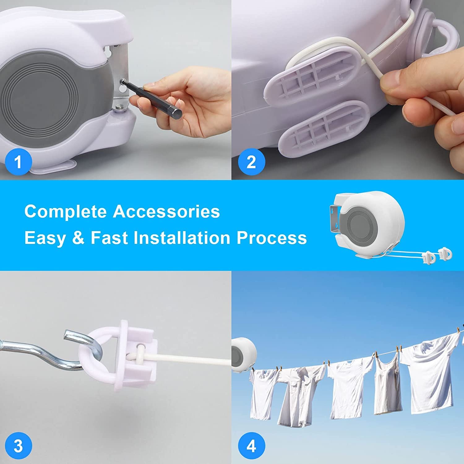 Double Retractable Washing Lines, Heavy Duty Clothes Line Retractable, Clothesline Rope for Indoor Outdoor Laundry Drying