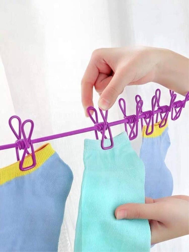 Portable Travel Elastic Clothesline Adjustable Clothesline with 12pcs Clothespins for Outdoor and Indoor Use
