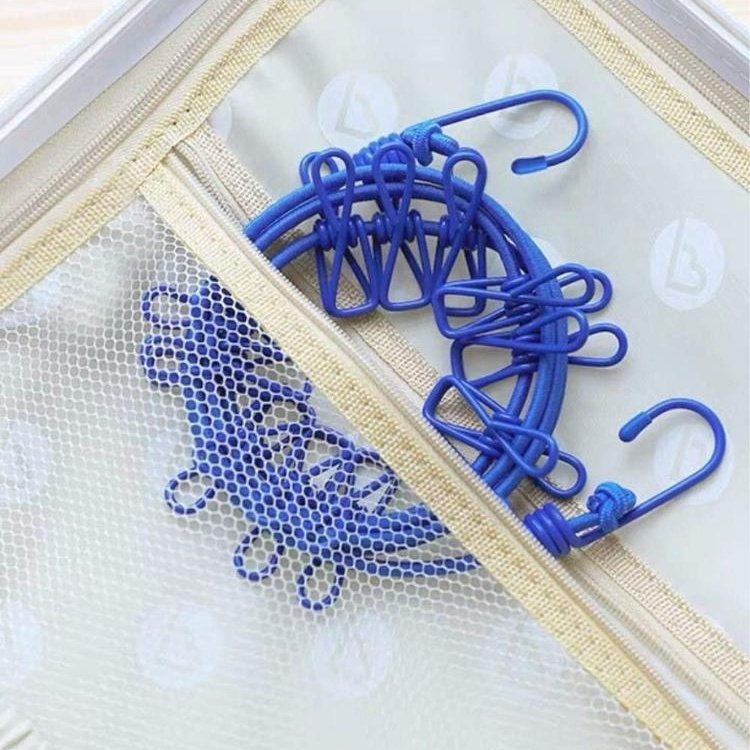 Portable Travel Elastic Clothesline Adjustable Clothesline with 12pcs Clothespins for Outdoor and Indoor Use