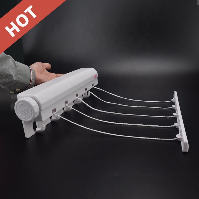 Indoor Outdoor Laundry Plastic Retractable Wall Mounted Folding Clothesline