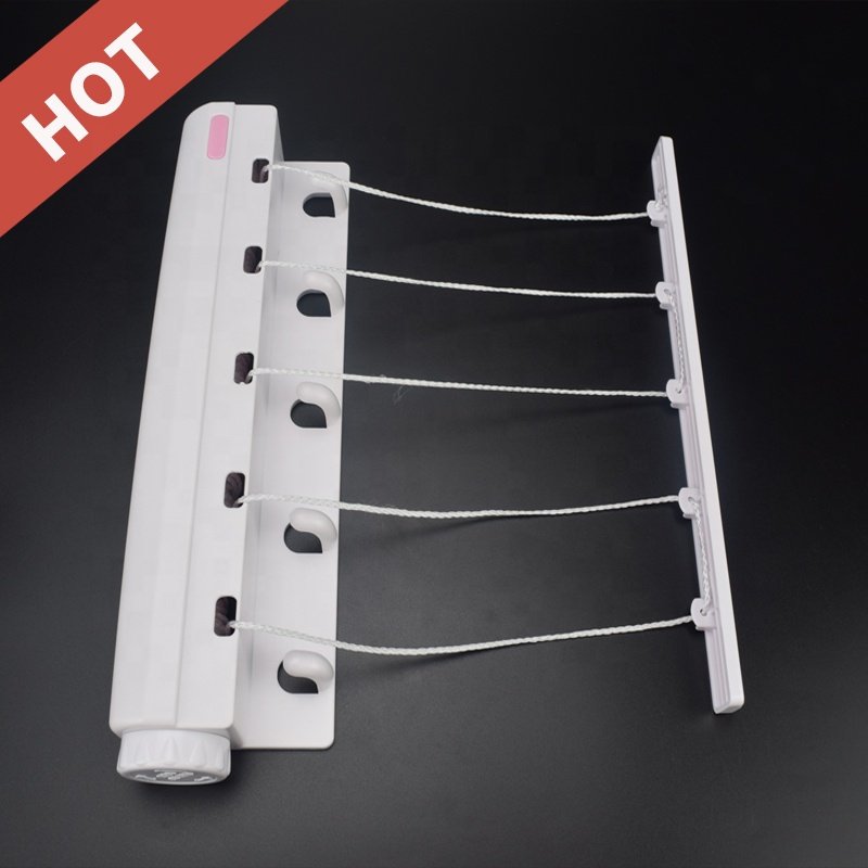 Indoor Outdoor Laundry Plastic Retractable Wall Mounted Folding Clothesline