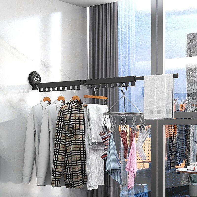 Aluminium Alloy Indoor Expandable Wall Mounted Cloth Drying Stand Laundry