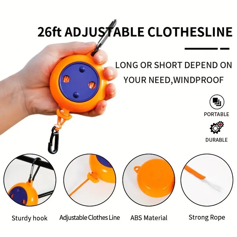 Abs Plastic Travel Portable Foldable Camping Clothes Line No-Slip Windproof Travel Lanyard Hiking Adjustable Clothes line
