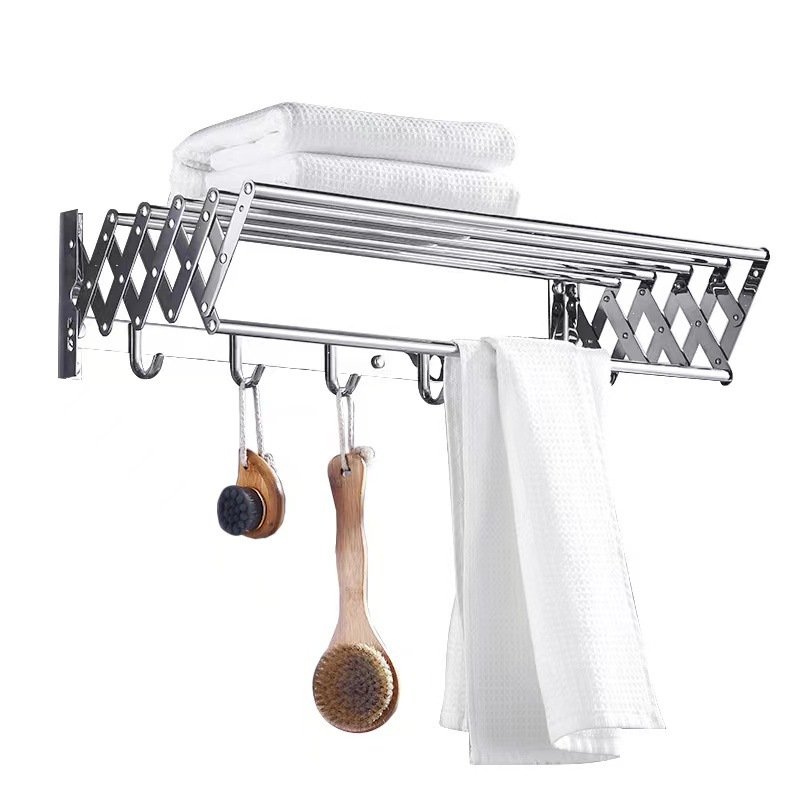 Folding Stainless Steel Clothesline Wall Mounted Bathroom Towel Rack Set Retractable Laundry Hanging Racks