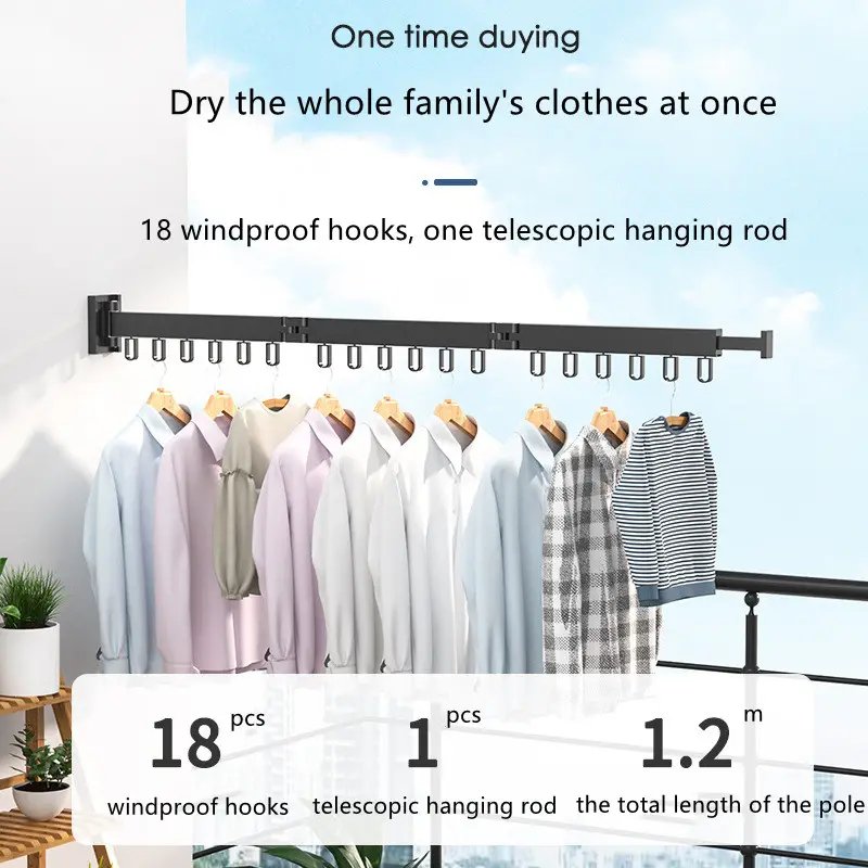 Wall Mounted Clothes Hanger Rack Retractable Clothes Drying Rack Space-Saver Laundry Drying Rack Collapsible