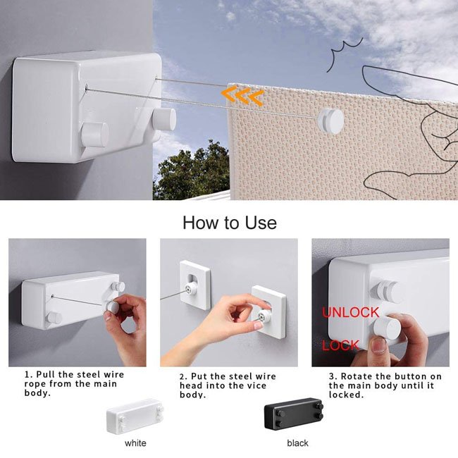 Adjustable Stainless Steel Double Rope Wall Mounted Method 13.8 Feet Retractable Clothesline