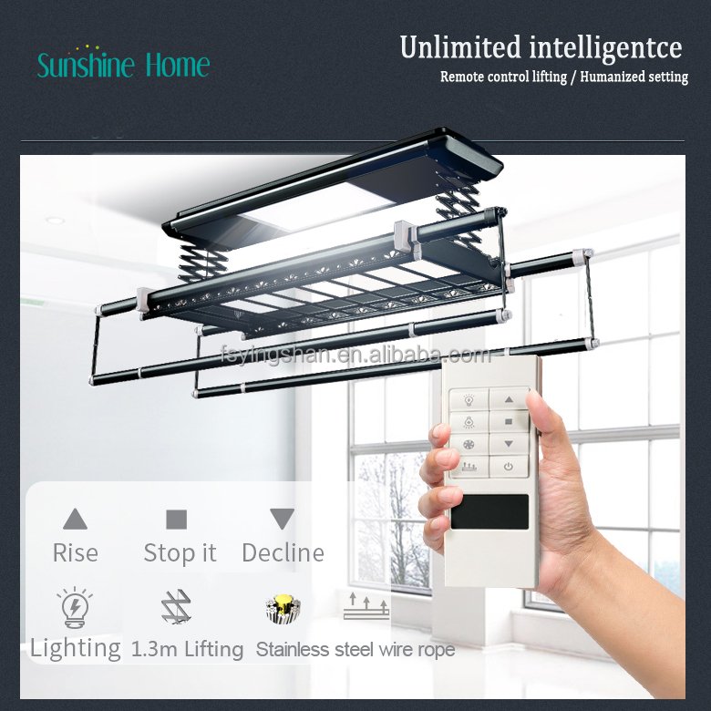 Wall Mounted Retractable Clothesline Automatic Clothes Rack Ceiling Mounted Laundry Rack Black Skirt Aluminum 4 Way Clothes Rack