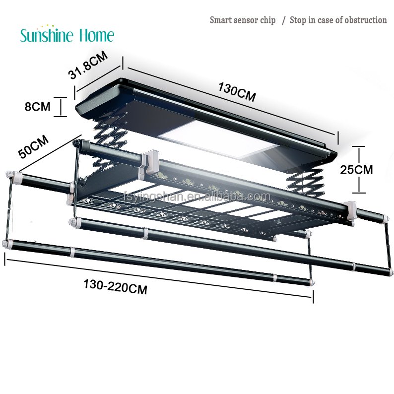 Wall Mounted Retractable Clothesline Automatic Clothes Rack Ceiling Mounted Laundry Rack Black Skirt Aluminum 4 Way Clothes Rack