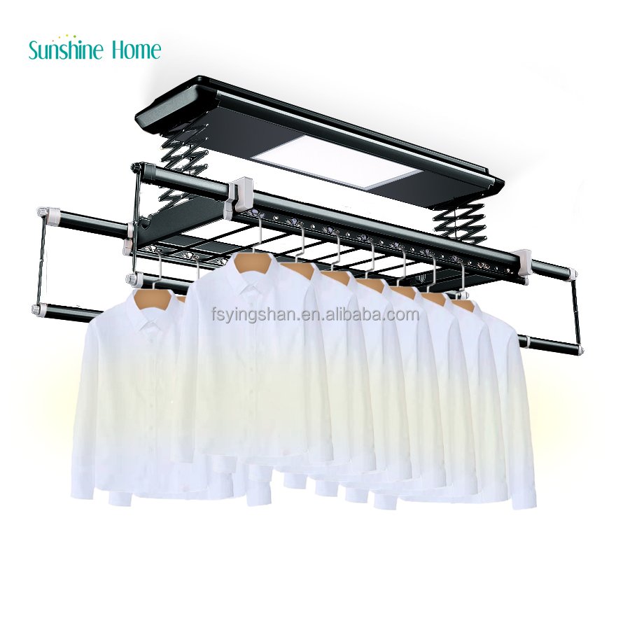 Wall Mounted Retractable Clothesline Automatic Clothes Rack Ceiling Mounted Laundry Rack Black Skirt Aluminum 4 Way Clothes Rack