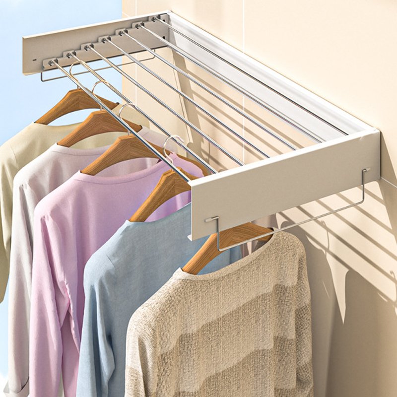 new metal Wall mounted bedroom hide laundry dryer rack household Hanging clothes pole Clothesline balcony Foldable Drying holder