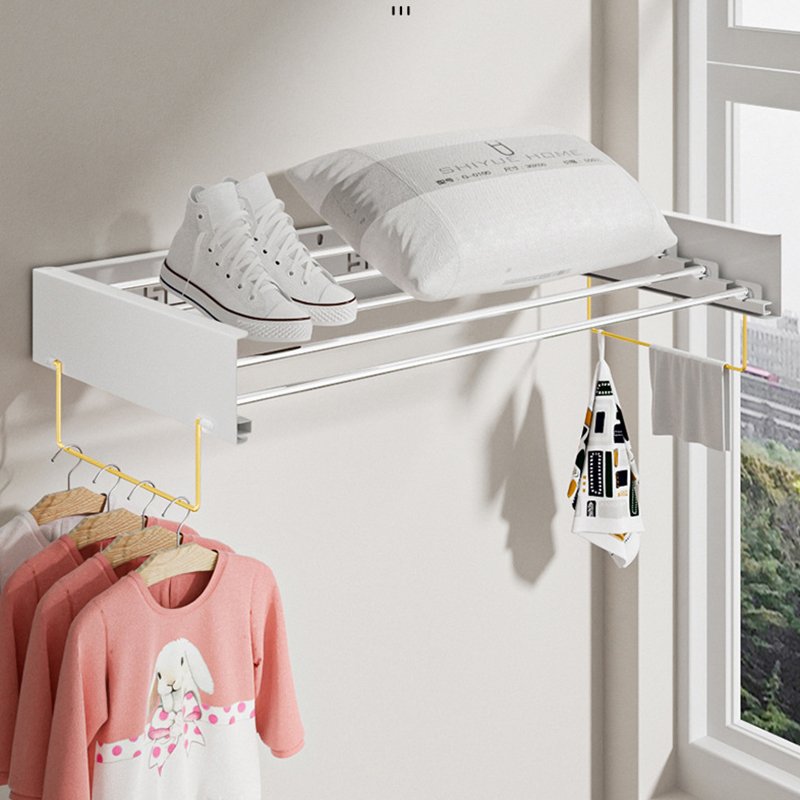 new metal Wall mounted bedroom hide laundry dryer rack household Hanging clothes pole Clothesline balcony Foldable Drying holder