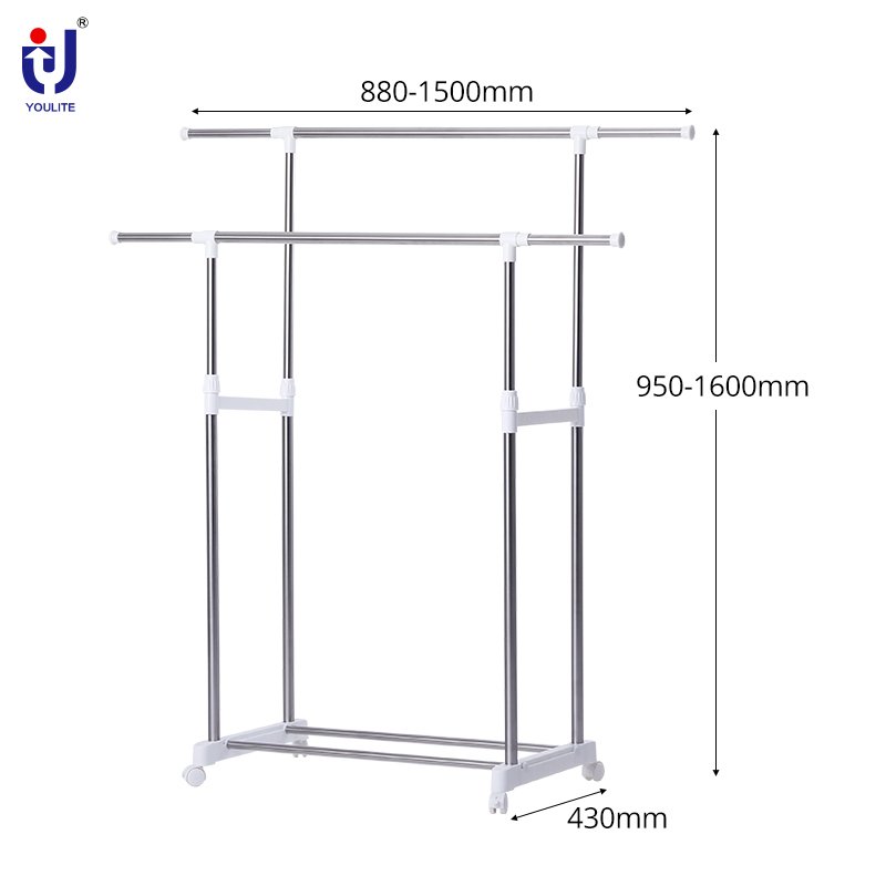 Youlite Cmetal Stand Double Pole Stainless Steel Clothes Drying Laundry Garment Hanger Clothesline Racks