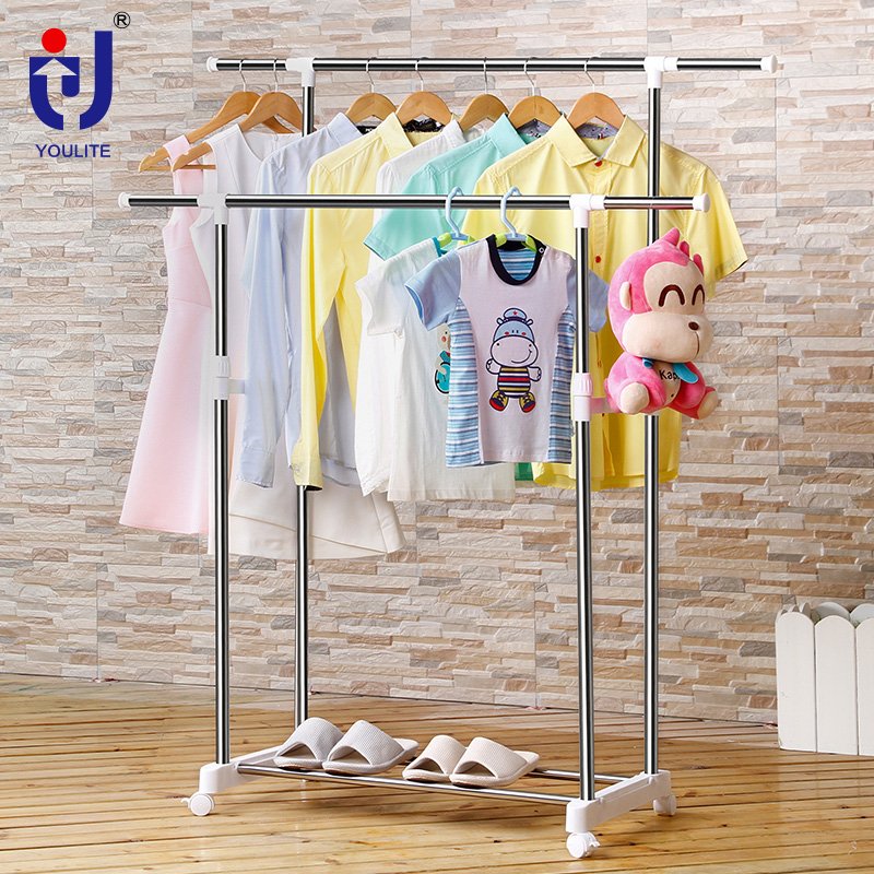 Youlite Cmetal Stand Double Pole Stainless Steel Clothes Drying Laundry Garment Hanger Clothesline Racks