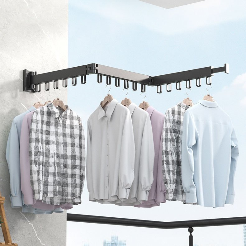 Aluminum Folding Clothes Hanger Wall-Mount Retractable Cloth Drying Rack Space Saving Home Laundry Extension Clothes Drying Rack