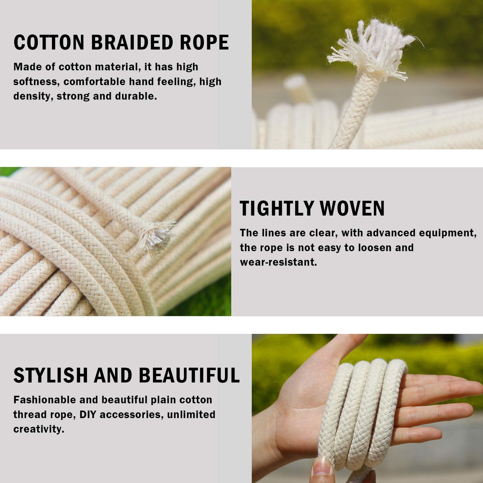 Wholesale Strong Thick Soft Natural Premium 12mm Clothesline Solid Braid Cotton Rope