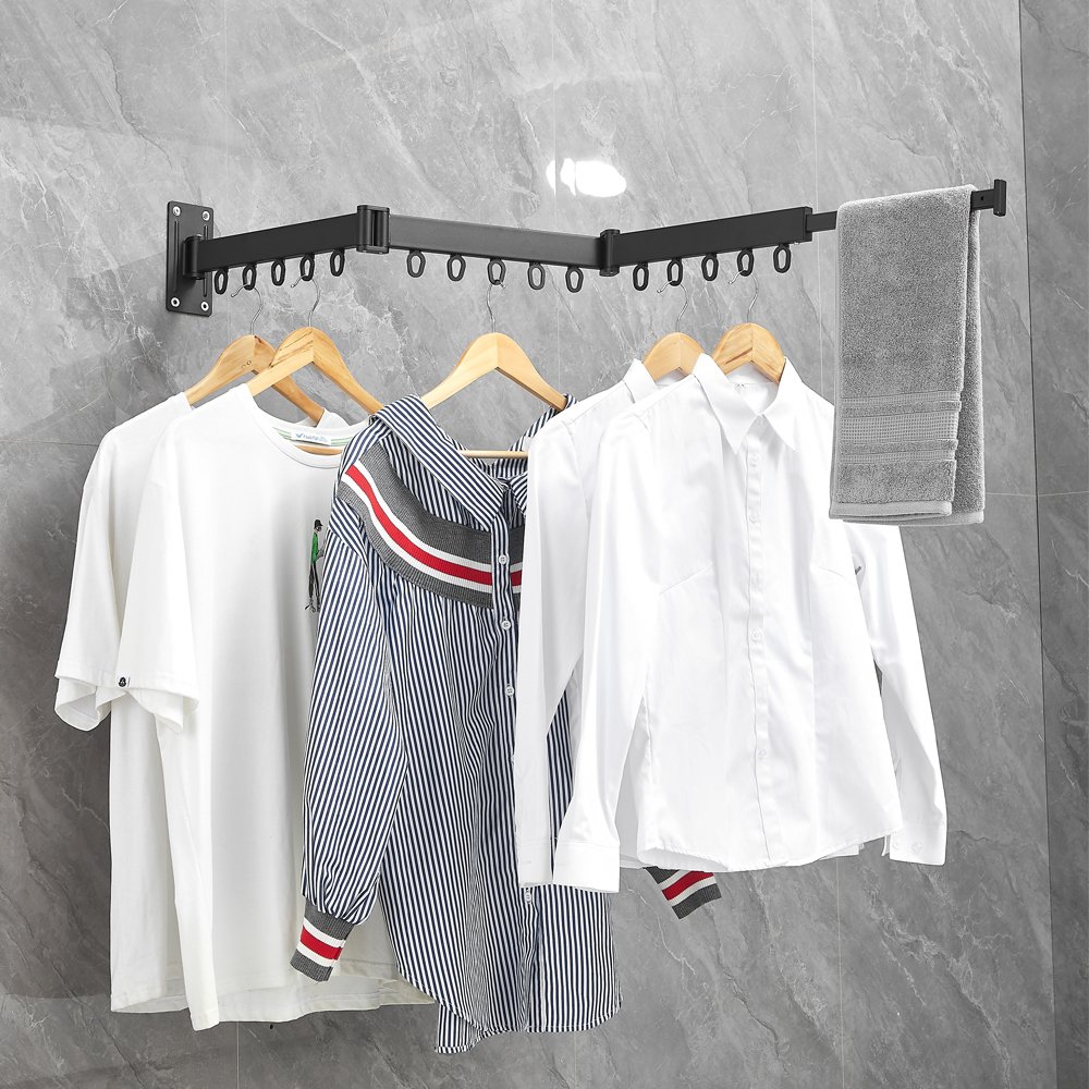 Folding Clothes Hanger Wall Mount Retractable Cloth Drying Rack Space Saving Home Laundry Clothesline washing lines