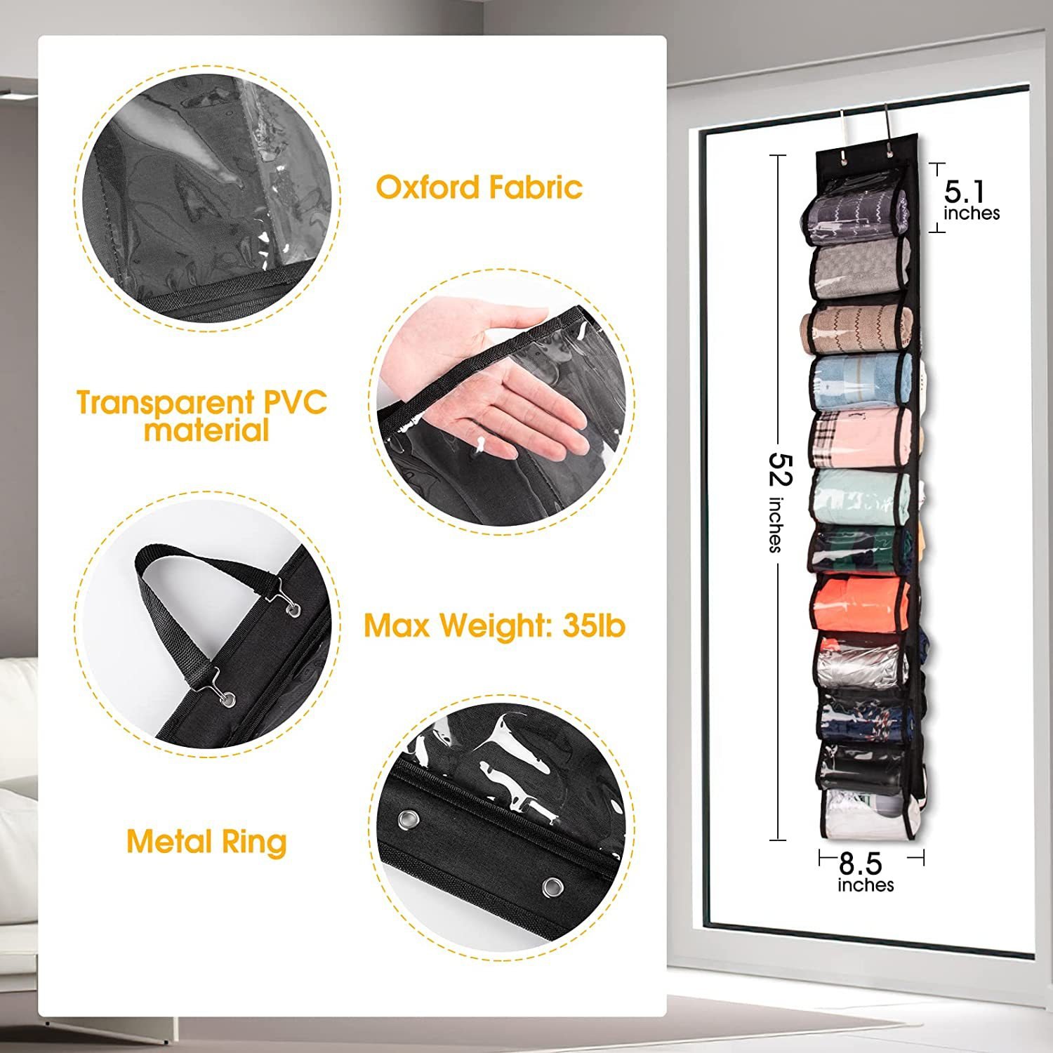 2023TOP 24 Roll Yoga Legging Storage Organizer Hanging Storage Bag Clothes T-Shirt Towel Underwear Closets Roll Holder