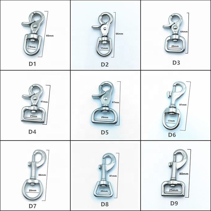 304 316 Stainless Steel Swivel Eye Snap Hook Carabiner Clip for Dog Leash harness bag strap DIY Leather hardware