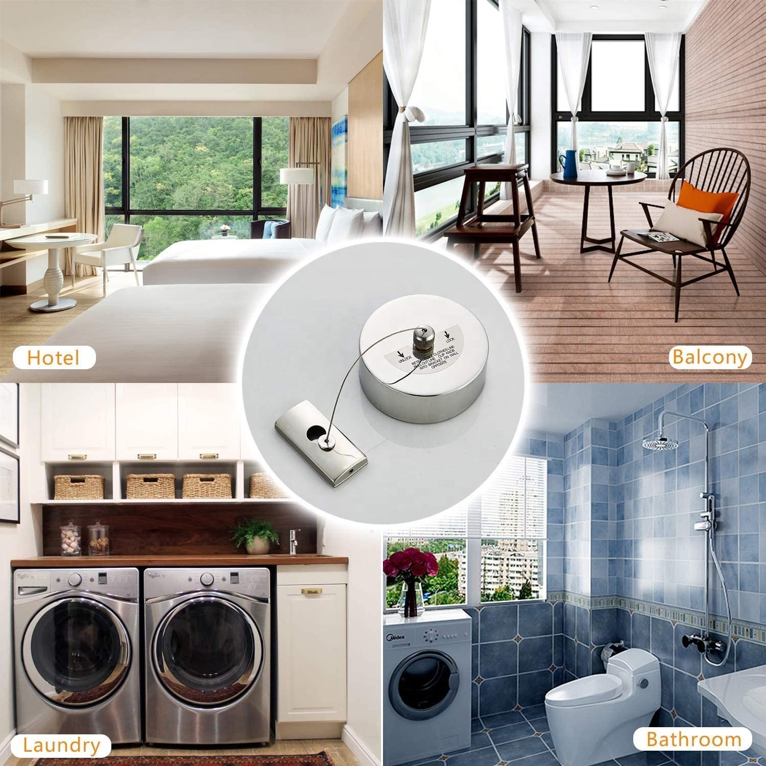 2.7m chrome Bathroom Laundry Hotels Hanging Drying 304 Stainless Steel Retractable Clothesline