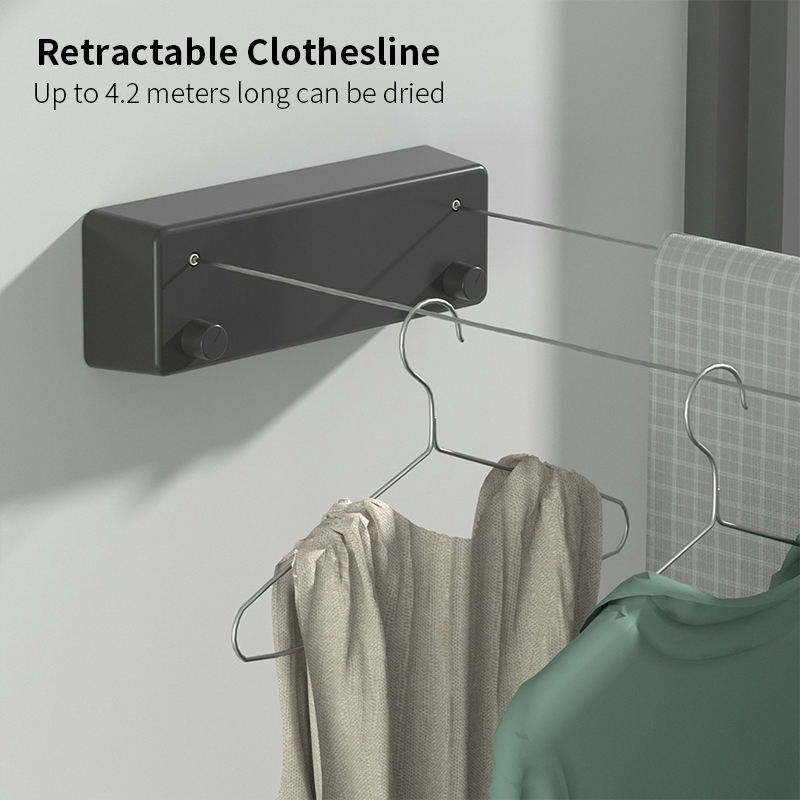 Retractable Clothesline Indoors Laundry Line with Adjustable Stainless Steel Double Rope Laundry line hanging drying bathroom