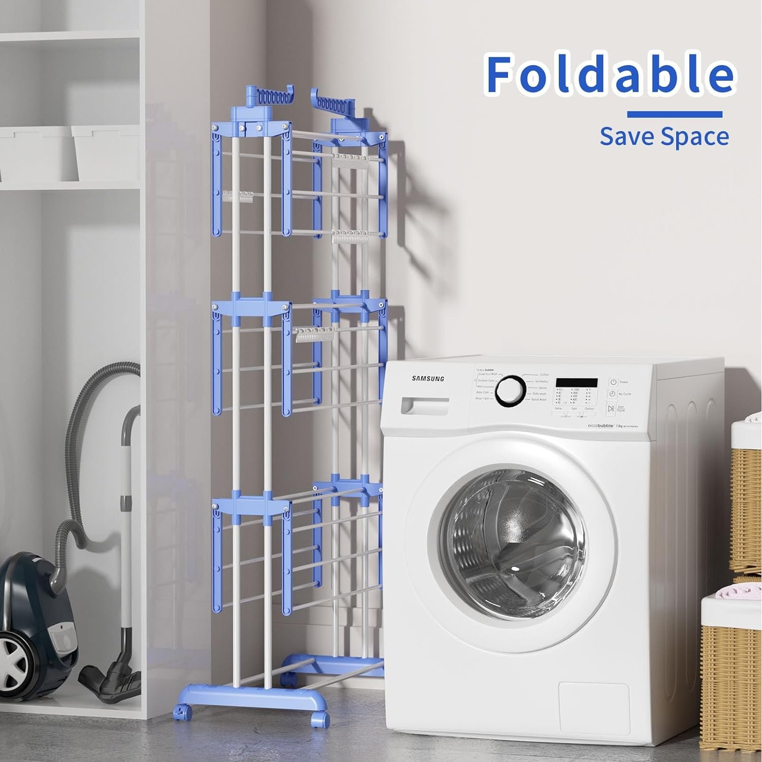 Clothes Drying Rack Folding Clothes Rack Space Saving 4 Tier Drying Rack Laundry Garment Dryer Stand with Two Side Wings
