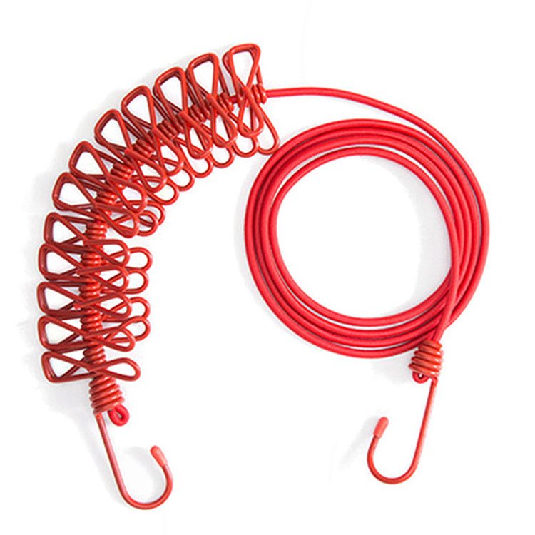 Portable Outdoor Travel Windproof Non-slip Retractable Clothesline with 12 pcs of Clothespin Clothes-peg Laundry Clip