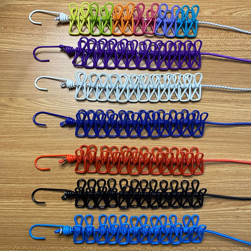 Portable Outdoor Travel Windproof Non-slip Retractable Clothesline with 12 pcs of Clothespin Clothes-peg Laundry Clip