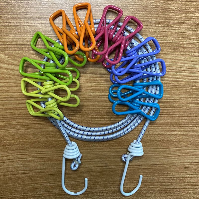 Portable Outdoor Travel Windproof Non-slip Retractable Clothesline with 12 pcs of Clothespin Clothes-peg Laundry Clip