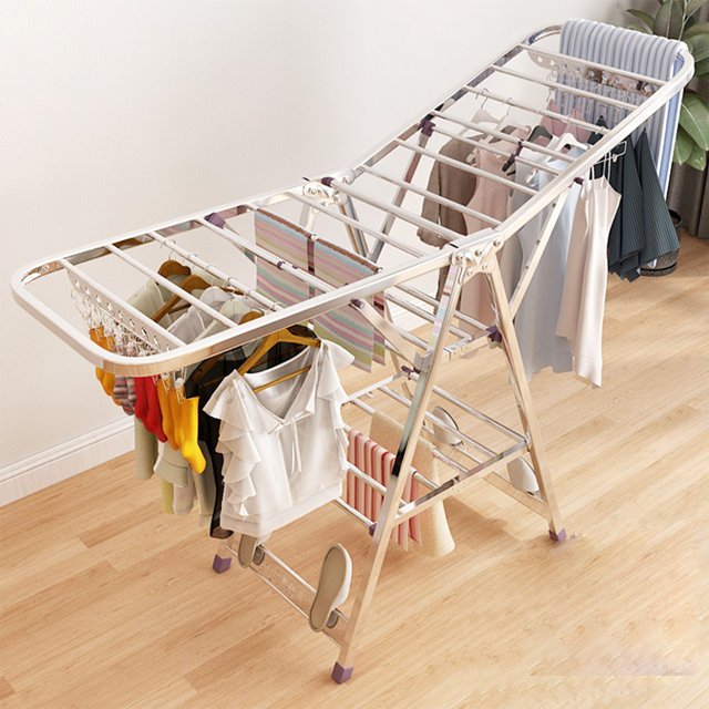 Household Indoor Balcony Folding Hanger Floor Clothing Rod Drying Clothes Racks Folding Stainless Steel Floor Clothesline