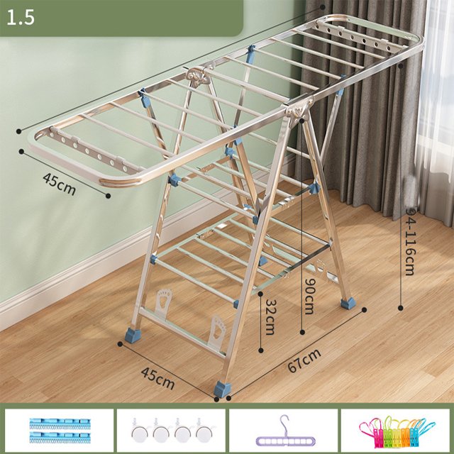 Household Indoor Balcony Folding Hanger Floor Clothing Rod Drying Clothes Racks Folding Stainless Steel Floor Clothesline
