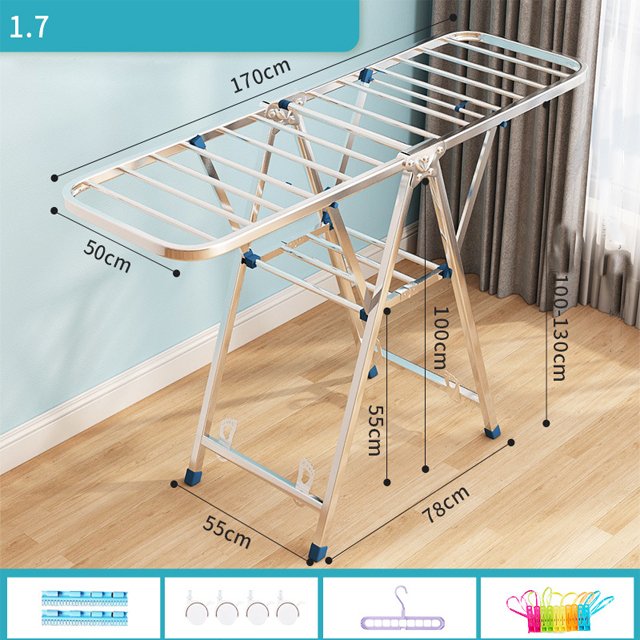 Household Indoor Balcony Folding Hanger Floor Clothing Rod Drying Clothes Racks Folding Stainless Steel Floor Clothesline