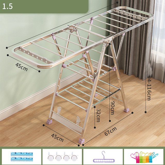 Household Indoor Balcony Folding Hanger Floor Clothing Rod Drying Clothes Racks Folding Stainless Steel Floor Clothesline
