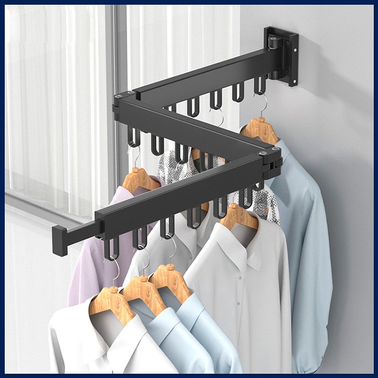 Folding Clothes Hanger Wall Mount Retractable Cloth Drying Rack Space Saving Aluminum Home Laundry extend clothes dying rack