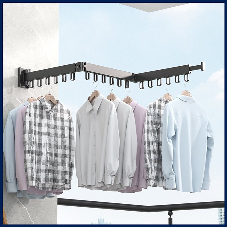 Folding Clothes Hanger Wall Mount Retractable Cloth Drying Rack Space Saving Aluminum Home Laundry extend clothes dying rack