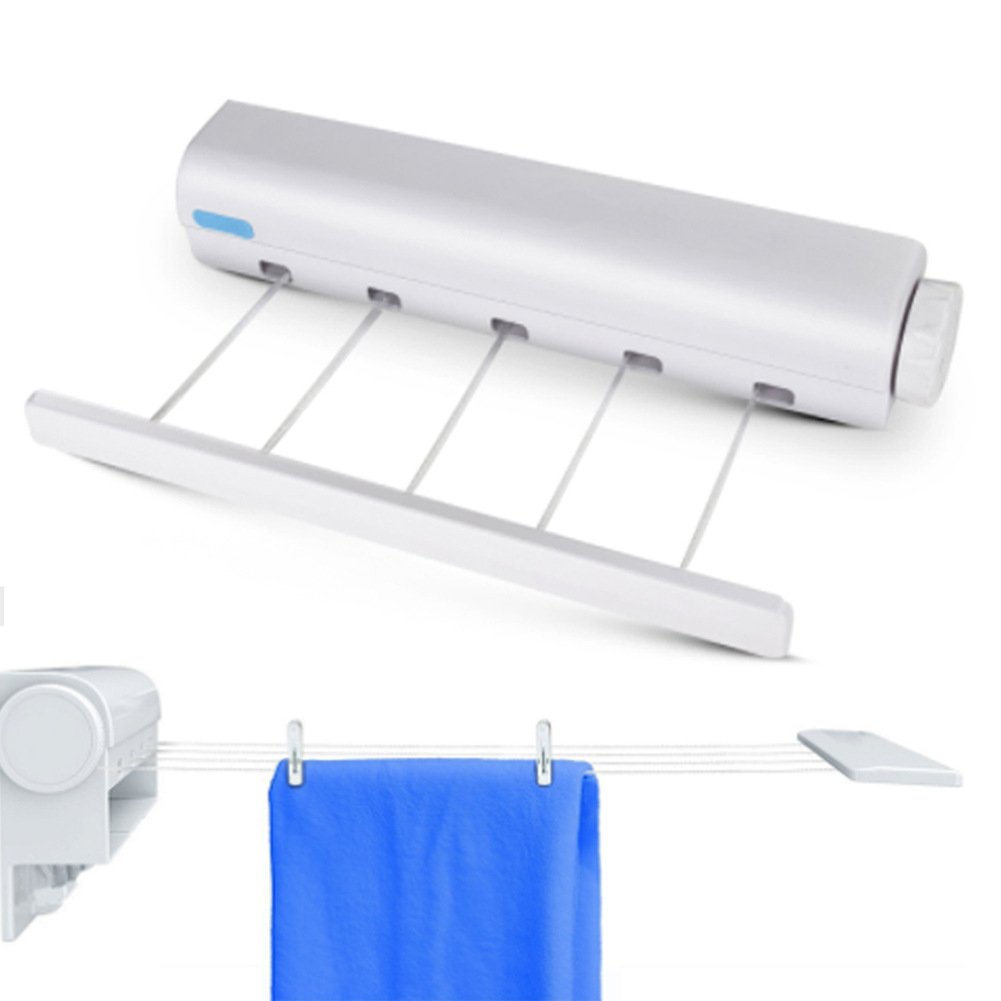 Spring automatic retractable five-piece line Clothesline drying hanger towel rack Punched with hook Drying hanger