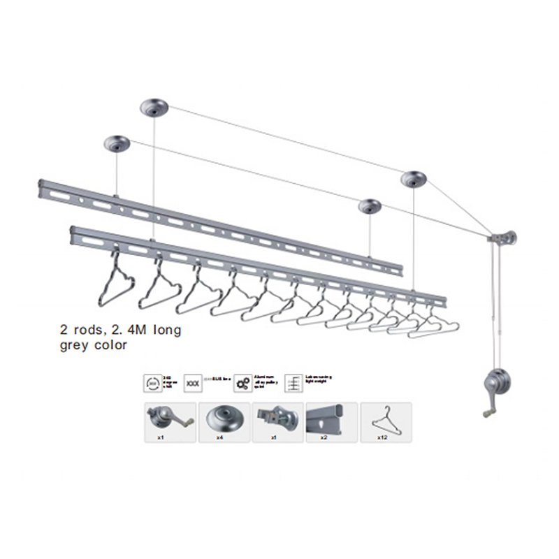 YHSJ6618C Hand-cranked lifting and lowering drying rack double pole indoor balcony household manual drying rod clothesline