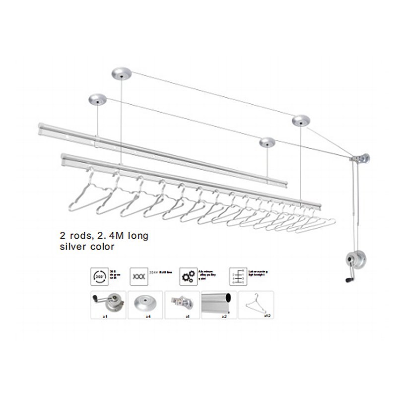 YHSJ6618C Hand-cranked lifting and lowering drying rack double pole indoor balcony household manual drying rod clothesline