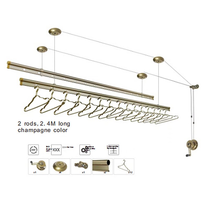 YHSJ6618C Hand-cranked lifting and lowering drying rack double pole indoor balcony household manual drying rod clothesline