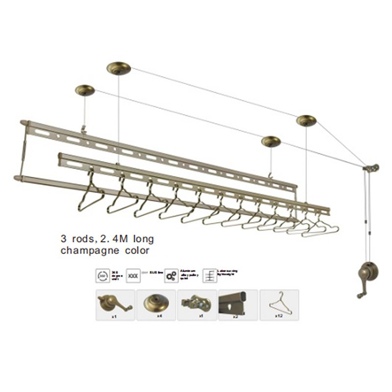 YHSJ6618C Hand-cranked lifting and lowering drying rack double pole indoor balcony household manual drying rod clothesline