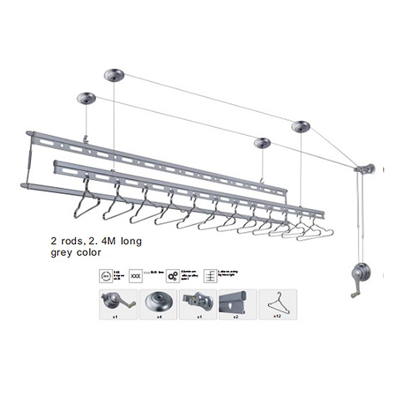 YHSJ6618C Hand-cranked lifting and lowering drying rack double pole indoor balcony household manual drying rod clothesline