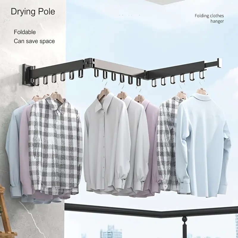 Aluminum alloy foldable and extendable drying rack, clothes rack, clothes rack with hooks, wall mounted foldable drying rack