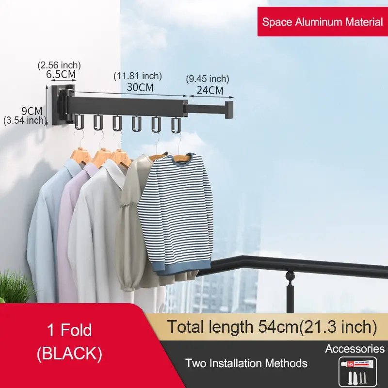 Aluminum alloy foldable and extendable drying rack, clothes rack, clothes rack with hooks, wall mounted foldable drying rack