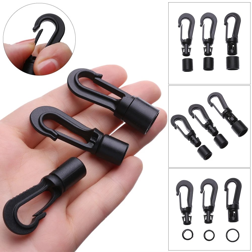 Plastic Bungee Shock Tie Cord Ends Rope Buckles Safe Lock Kayak Fishing Canoe Clothesline Hooks POM Snap Hook Clip